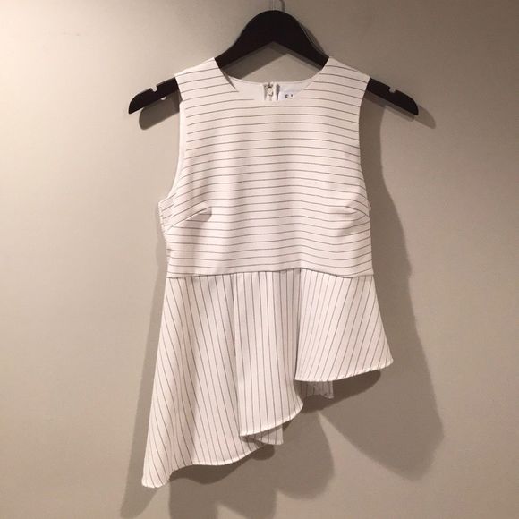 ELLE Asymmetrical Striped Sleeveless Peplum Top - Picture 1 of 10